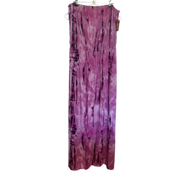 Faded Glory NWT Tie Dye Strapless Maxi Dress Casual Long Pink Purple Sz XL - Picture 2 of 7
